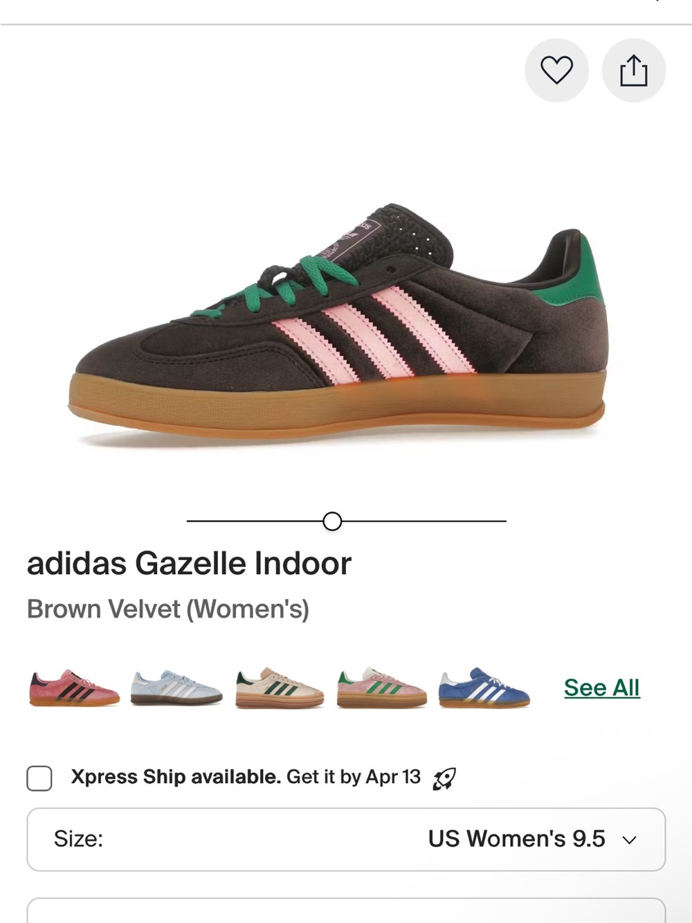 adidas Gazelle Women’s Brown Sneakers with Pink Stripes and Green Accents - Picture 2 of 8